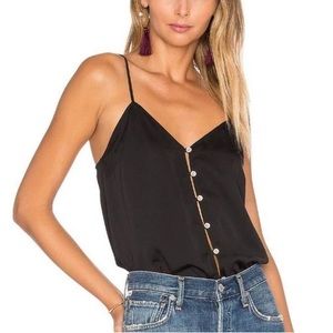 L’Academie black silky cami with crystal button front detailing